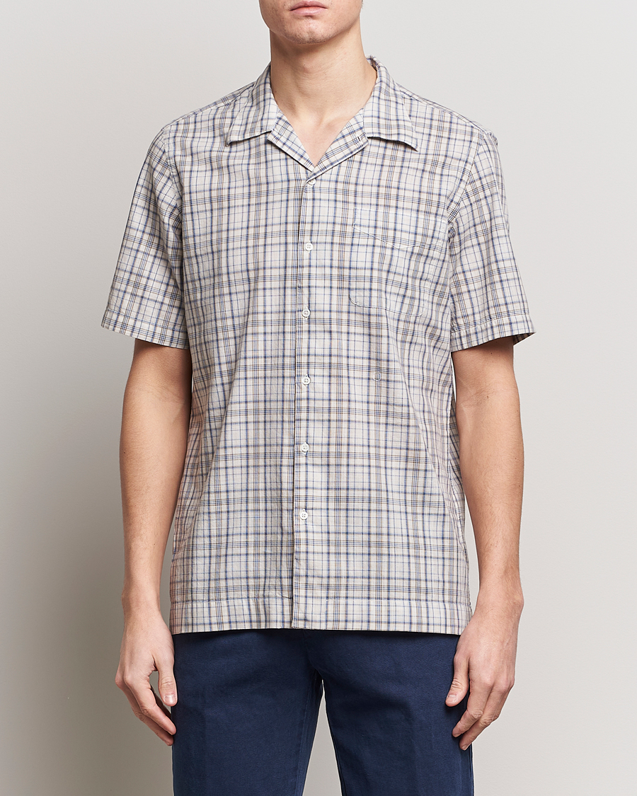 Heren | Overhemden met korte mouwen | Massimo Alba | Venice Macro Check Bowling Shirt Blue/Beige
