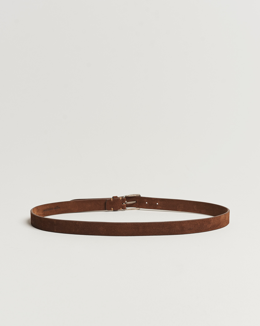 Heren |  | Massimo Alba | Narrow Suede Belt Dark Brown