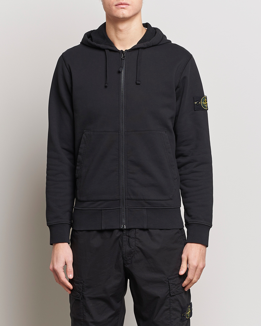 Men | Full-zip | Stone Island | Garment Dyed Cotton Fleece Full Zip Hood Black