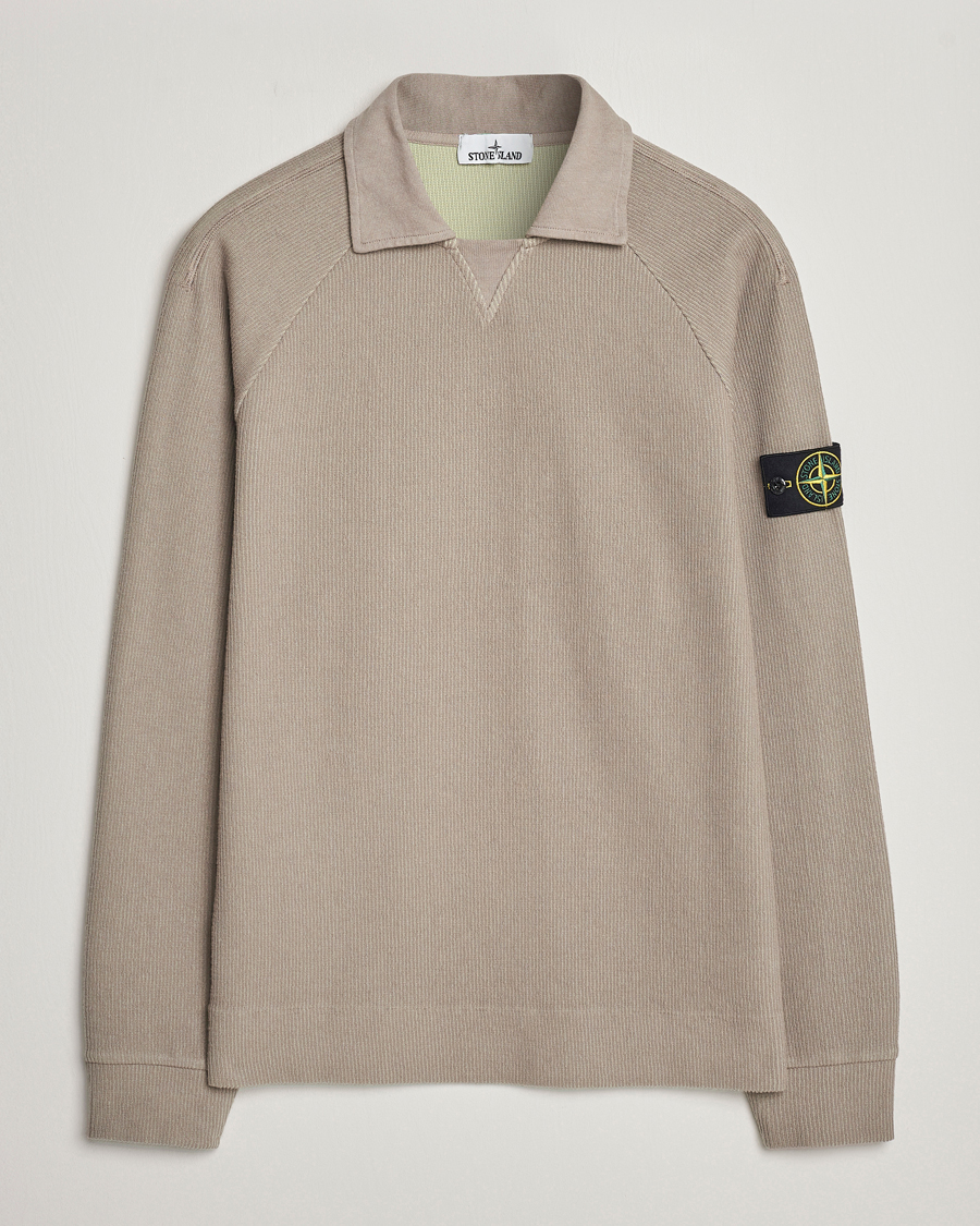 Heren | Truien | Stone Island | Cotton Nylon Ribbed Fleece Poloshirt Dove Grey
