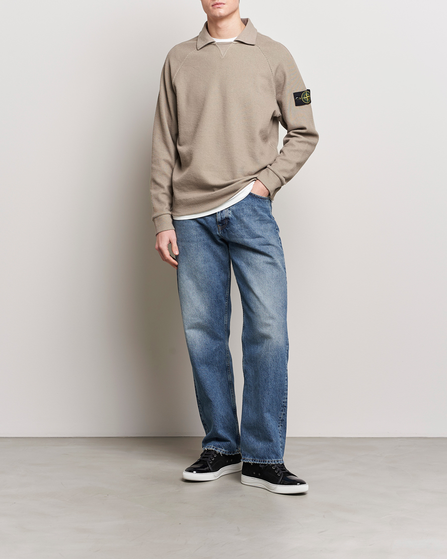 Heren | Truien | Stone Island | Cotton Nylon Ribbed Fleece Poloshirt Dove Grey
