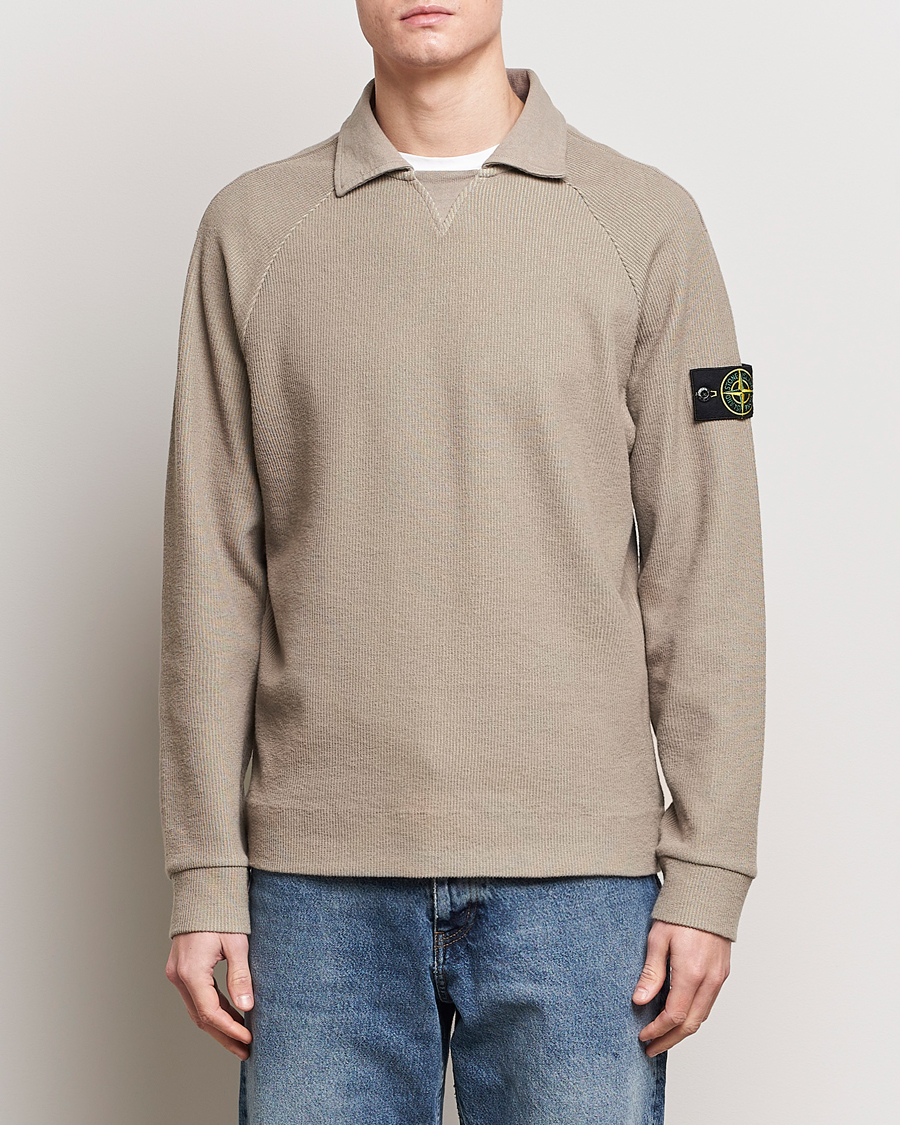 Heren | Truien | Stone Island | Cotton Nylon Ribbed Fleece Poloshirt Dove Grey
