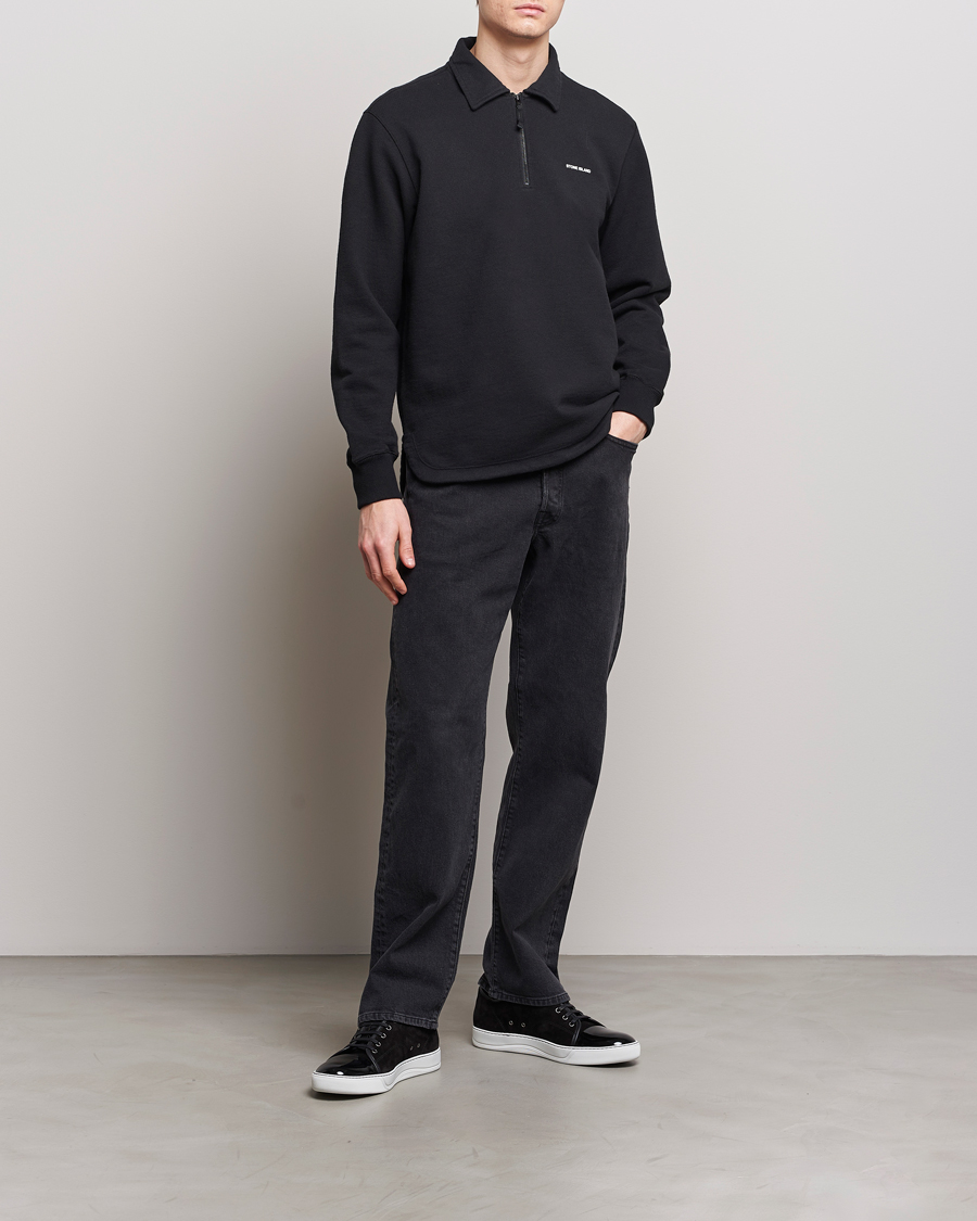 Heren | Truien | Stone Island | Heavy Cotton Fleece Half Zip Sweatshirt Black