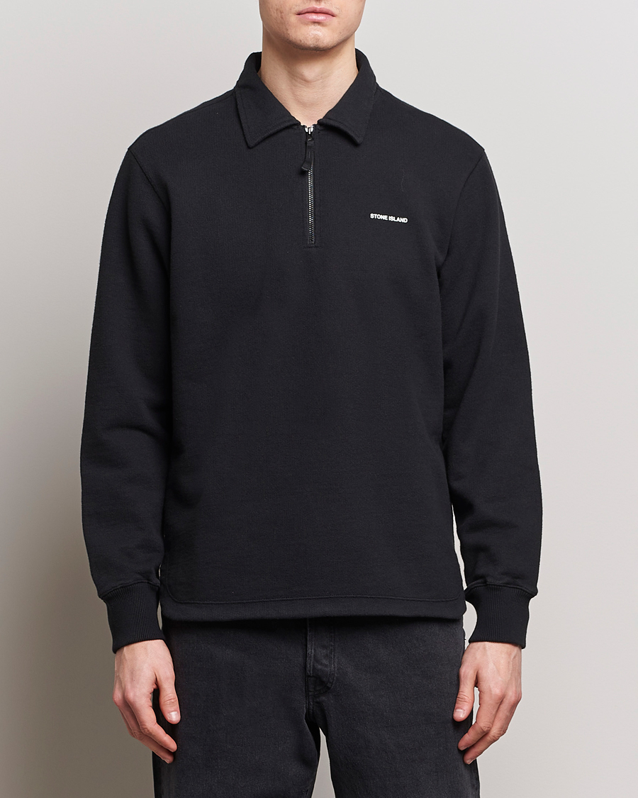Heren | Truien | Stone Island | Heavy Cotton Fleece Half Zip Sweatshirt Black