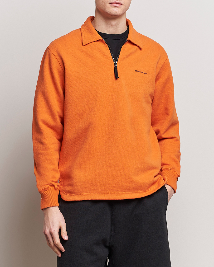 Heren |  | Stone Island | Heavy Cotton Fleece Half Zip Sweatshirt Orange