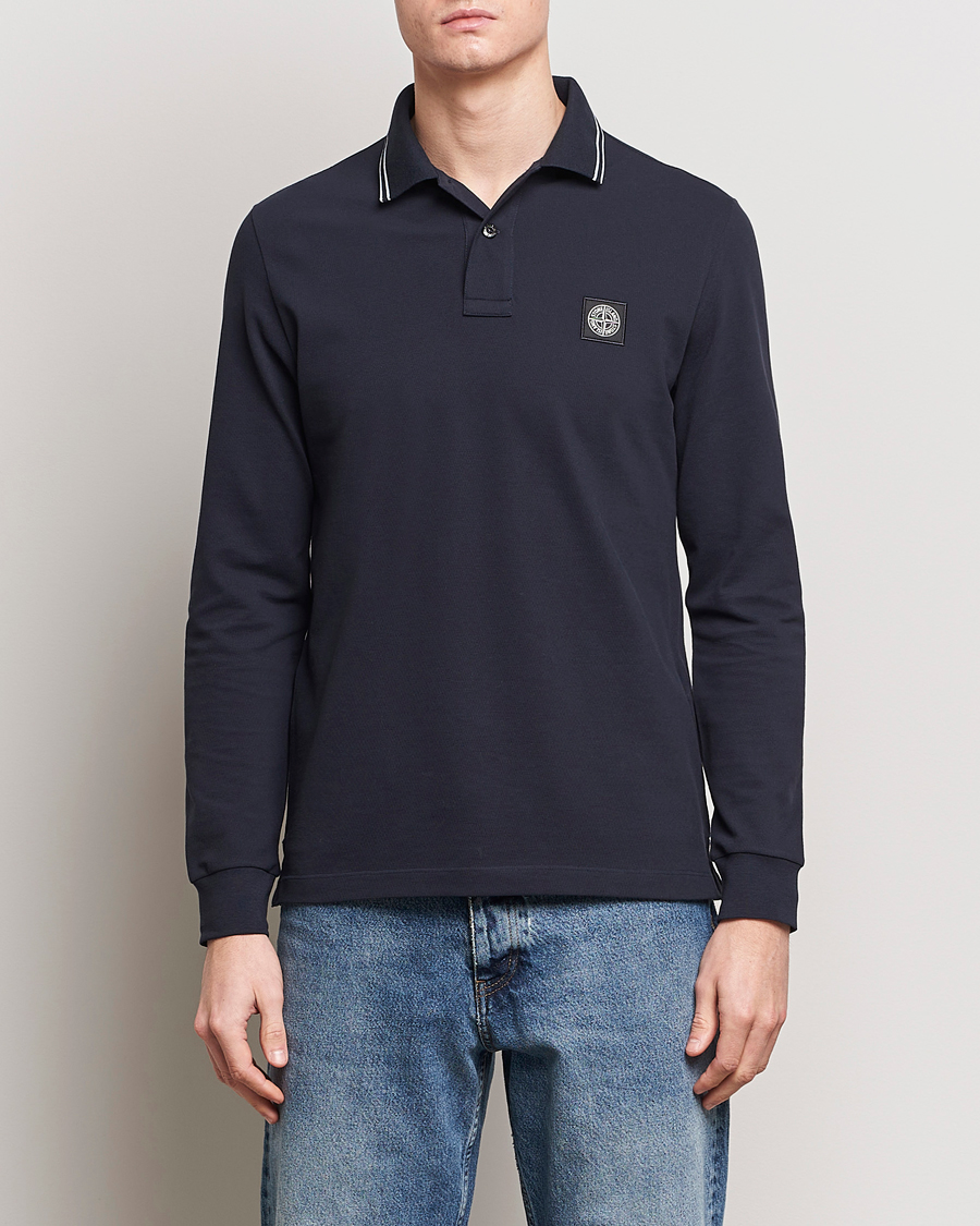 Heren | Poloshirts met lange mouwen | Stone Island | Organic Cotton Stretch Pique Navy Blue