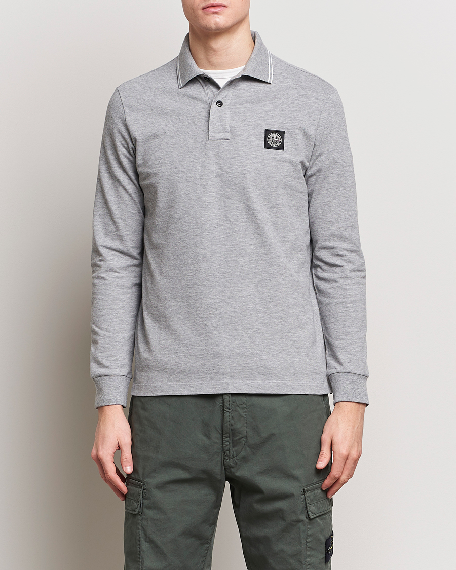 Heren | Poloshirts met lange mouwen | Stone Island | Organic Cotton Stretch Pique Melange Grey