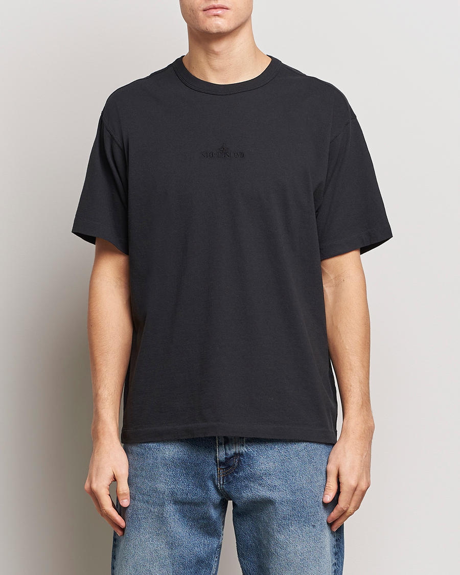 Heren | Stone Island | Stone Island | Organic Cotton Fissato Effect Center Logo T-Shirt Black