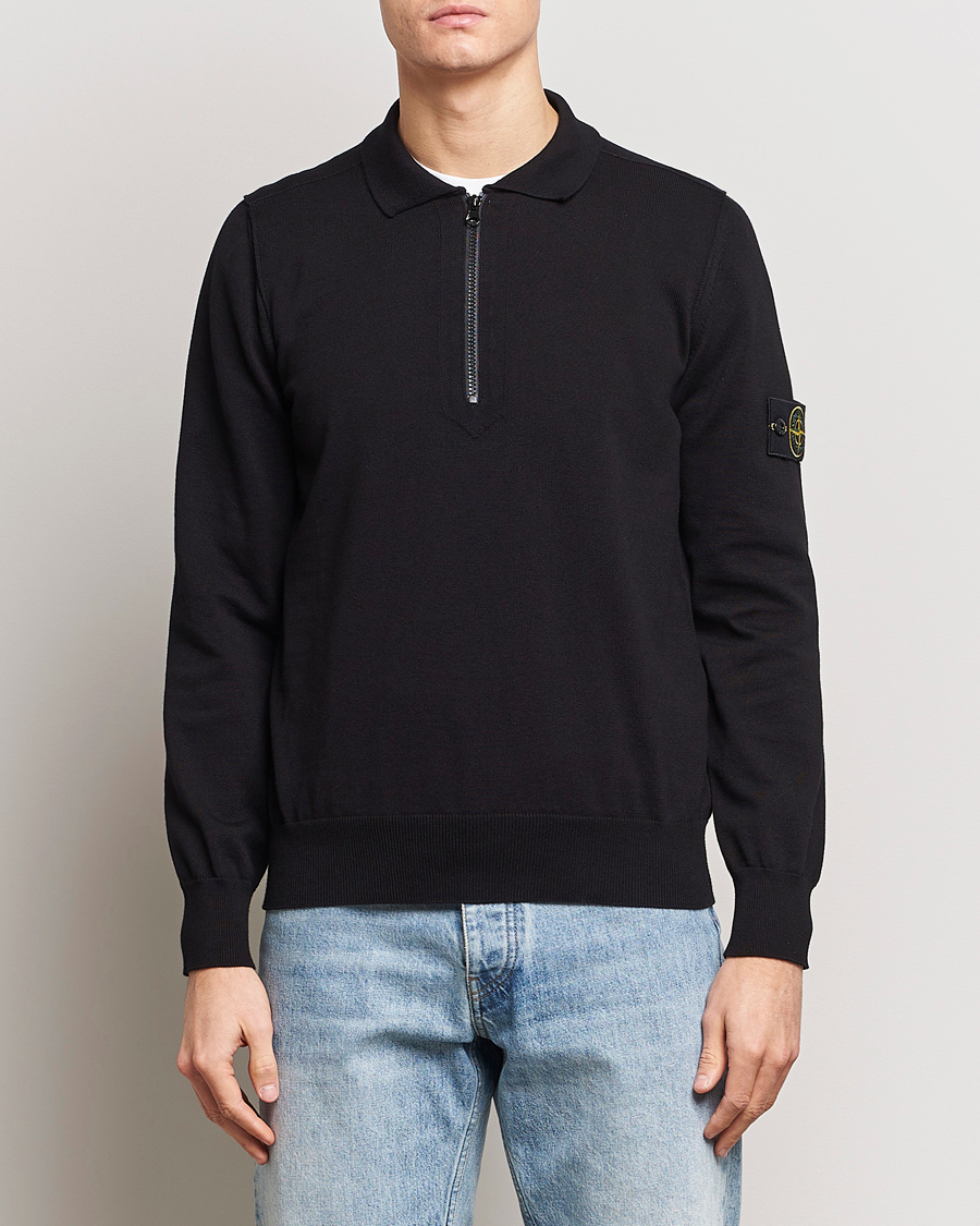 Heren |  | Stone Island | Organic Cotton Half Zip Poloshirt Black