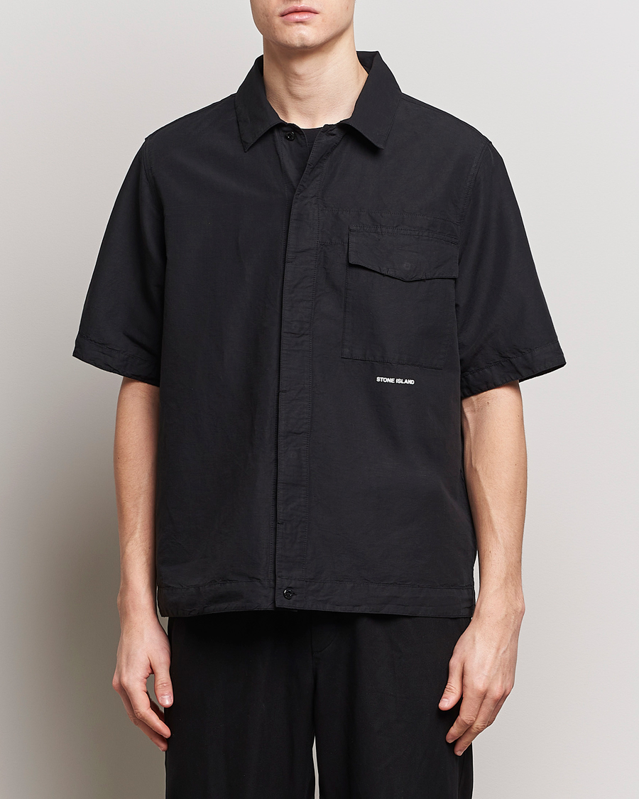 Heren |  | Stone Island | Cotton/Hemp Short Sleeve Shirts Black