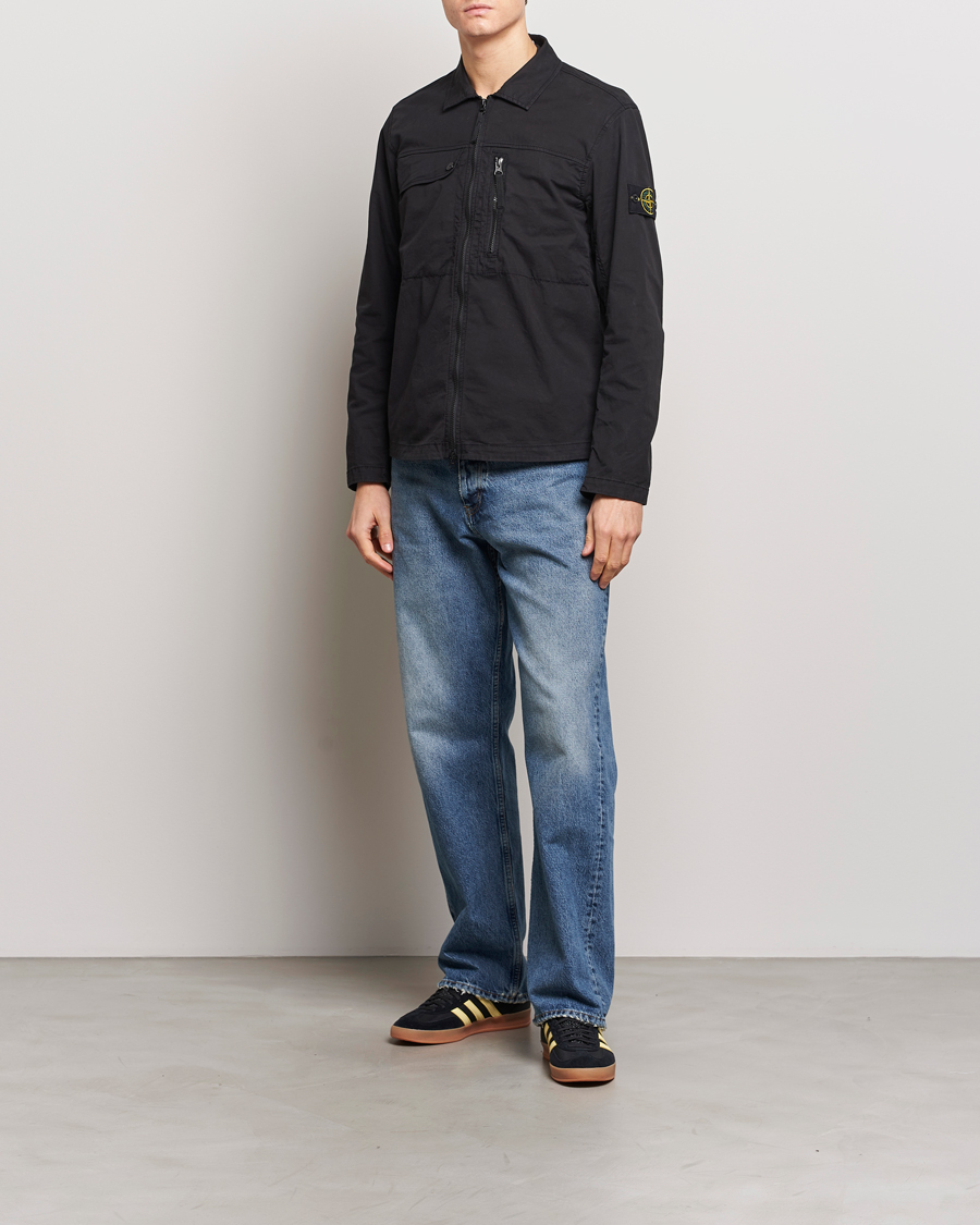 Stone Island Cotton Twill Stretch Zip Overshirt Black
