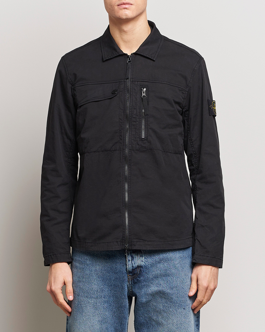 Men | Overshirts | Stone Island | Cotton Twill Stretch Zip Overshirt Black