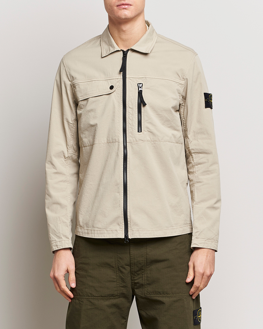 Heren | An Overshirt Occasion | Stone Island | Cotton Twill Stretch Zip Overshirt Sand