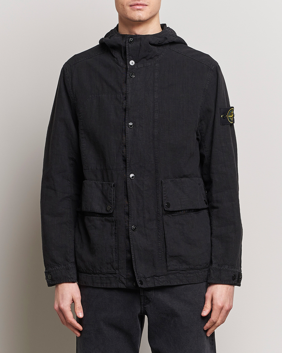 Heren |  | Stone Island | Linen Nylon Hooded Jacket Black