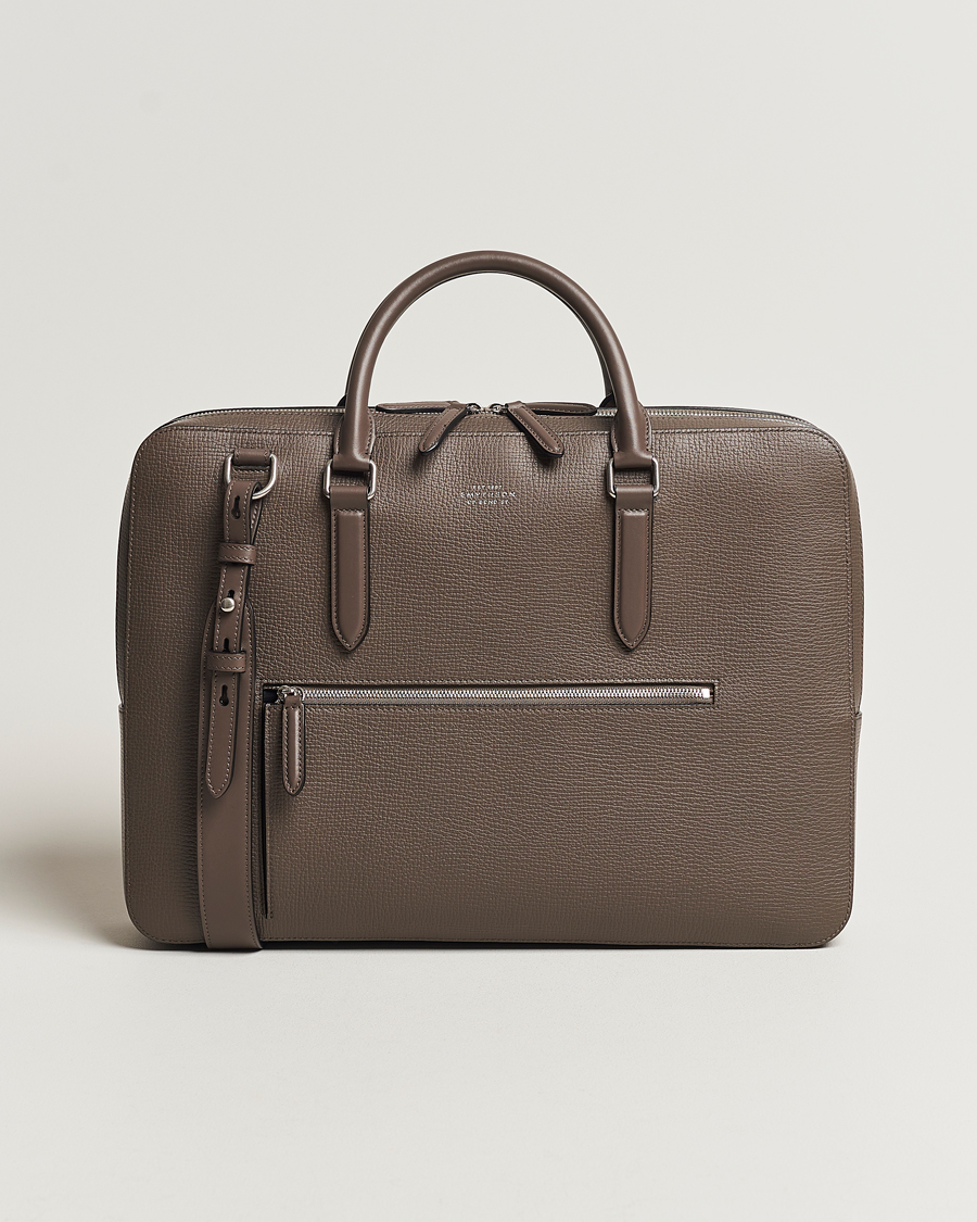Heren | Tassen | Smythson | Ludlow Large Briefcase with Zip Front Dark Taupe