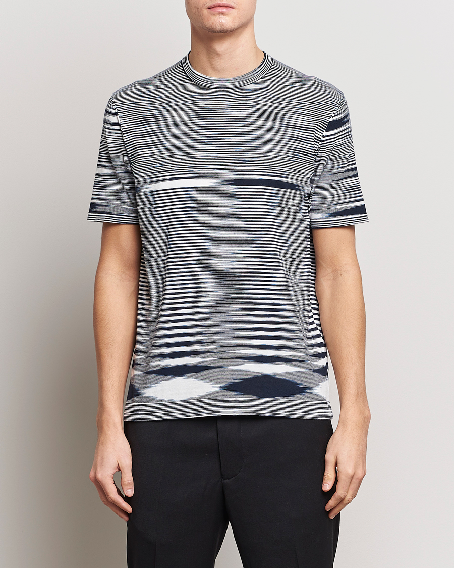 Heren | Italian Department | Missoni | Space Dyed Knitted T-Shirt White/Navy