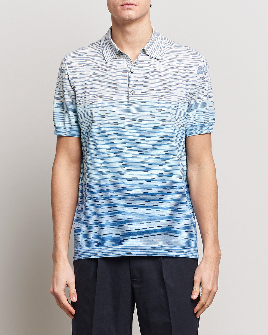 Heren | Italian Department | Missoni | Space Dyed Knitted Polo White/Blue