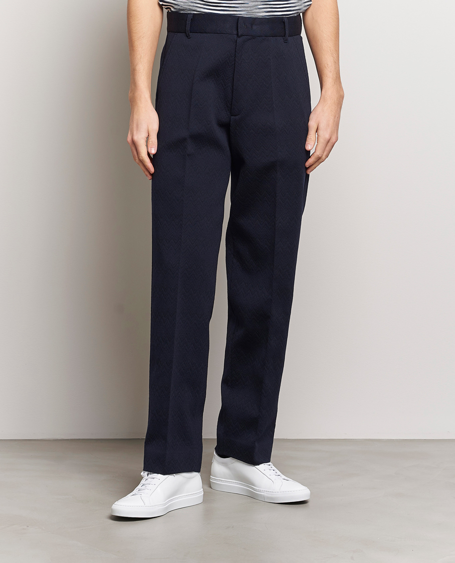 Men | Drawstring Trousers | Missoni | Chevron Wool Pants Navy