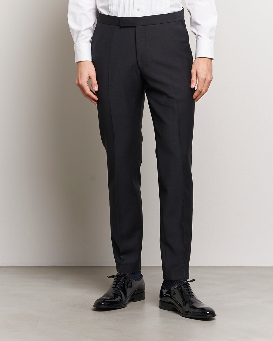 Heren | Business & Beyond | Oscar Jacobson | Denz Wool Tuxedo Trousers Black
