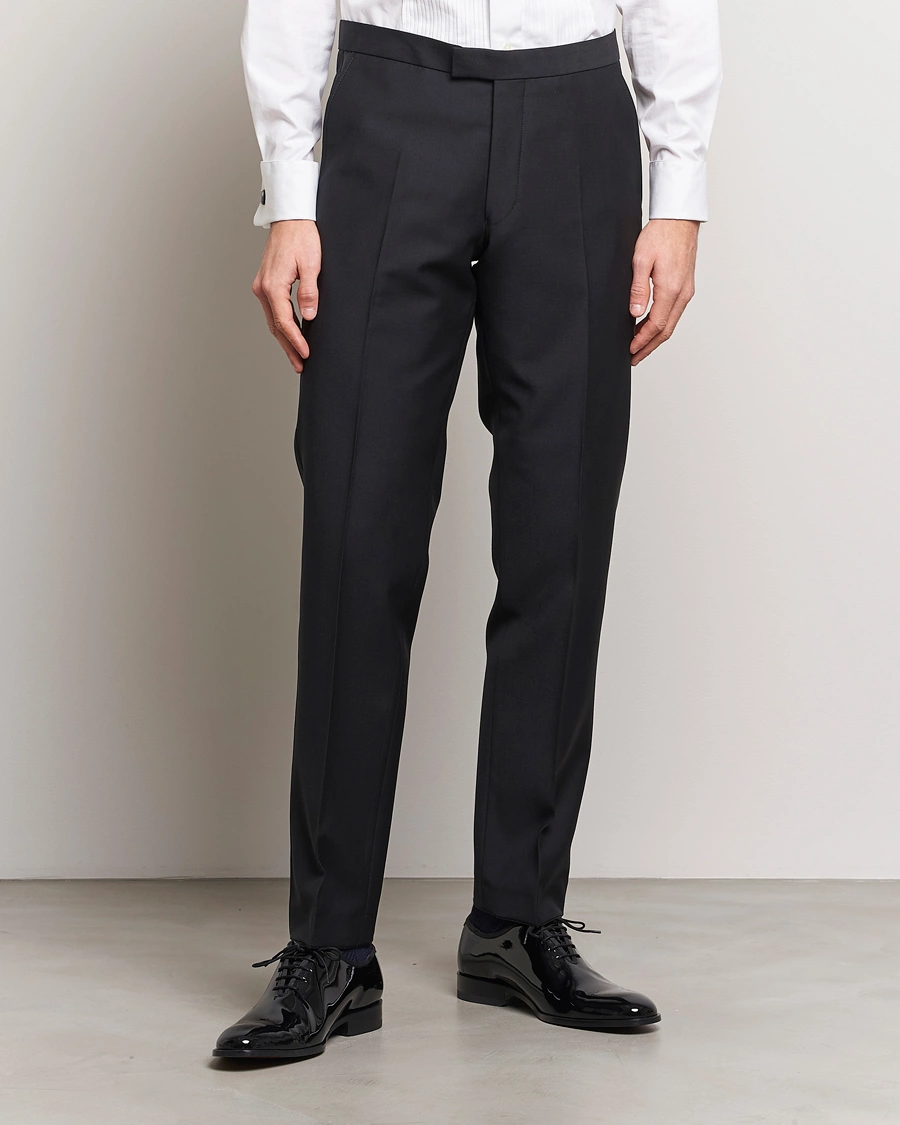 Heren | Smokingbroeken | Oscar Jacobson | Denz Straight Wool Tuxedo Trousers Black