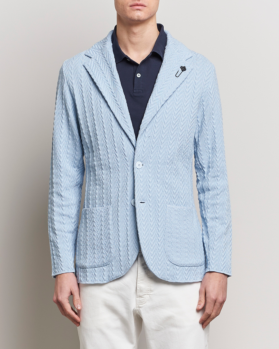 Heren | Italian Department | Lardini | Knitted Structure Cotton Blazer Light Blue