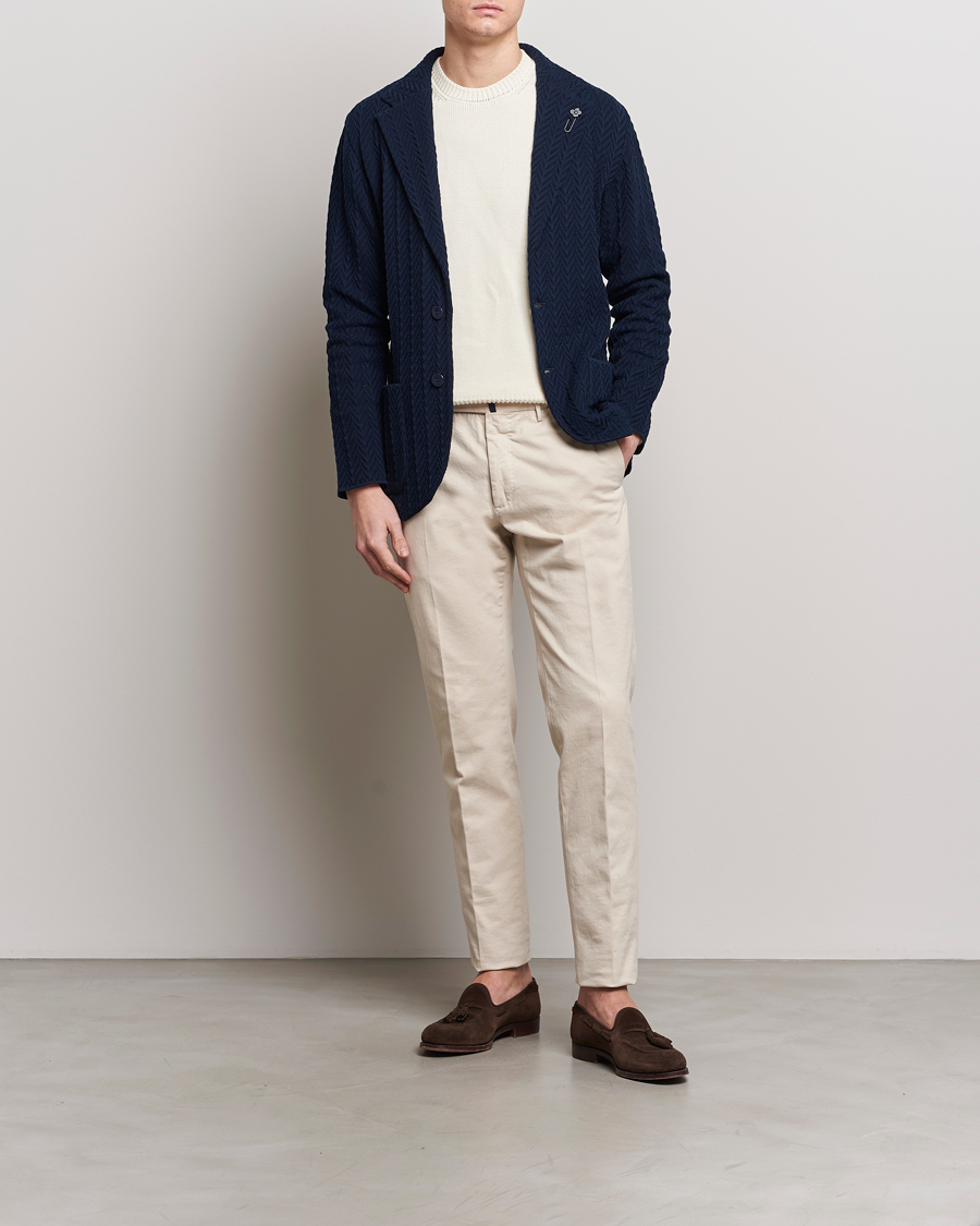 Heren | Blazers | Lardini | Knitted Structure Cotton Blazer Navy