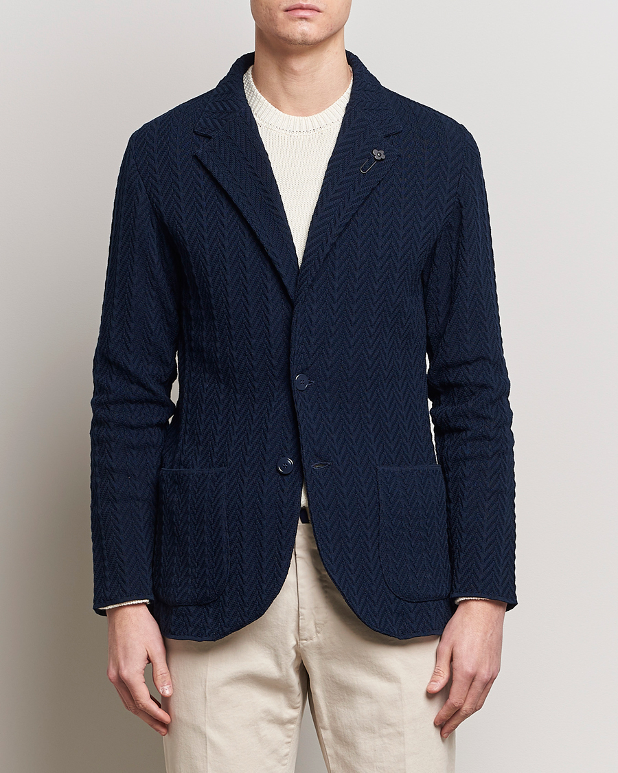 Heren | Lardini | Lardini | Knitted Structure Cotton Blazer Navy