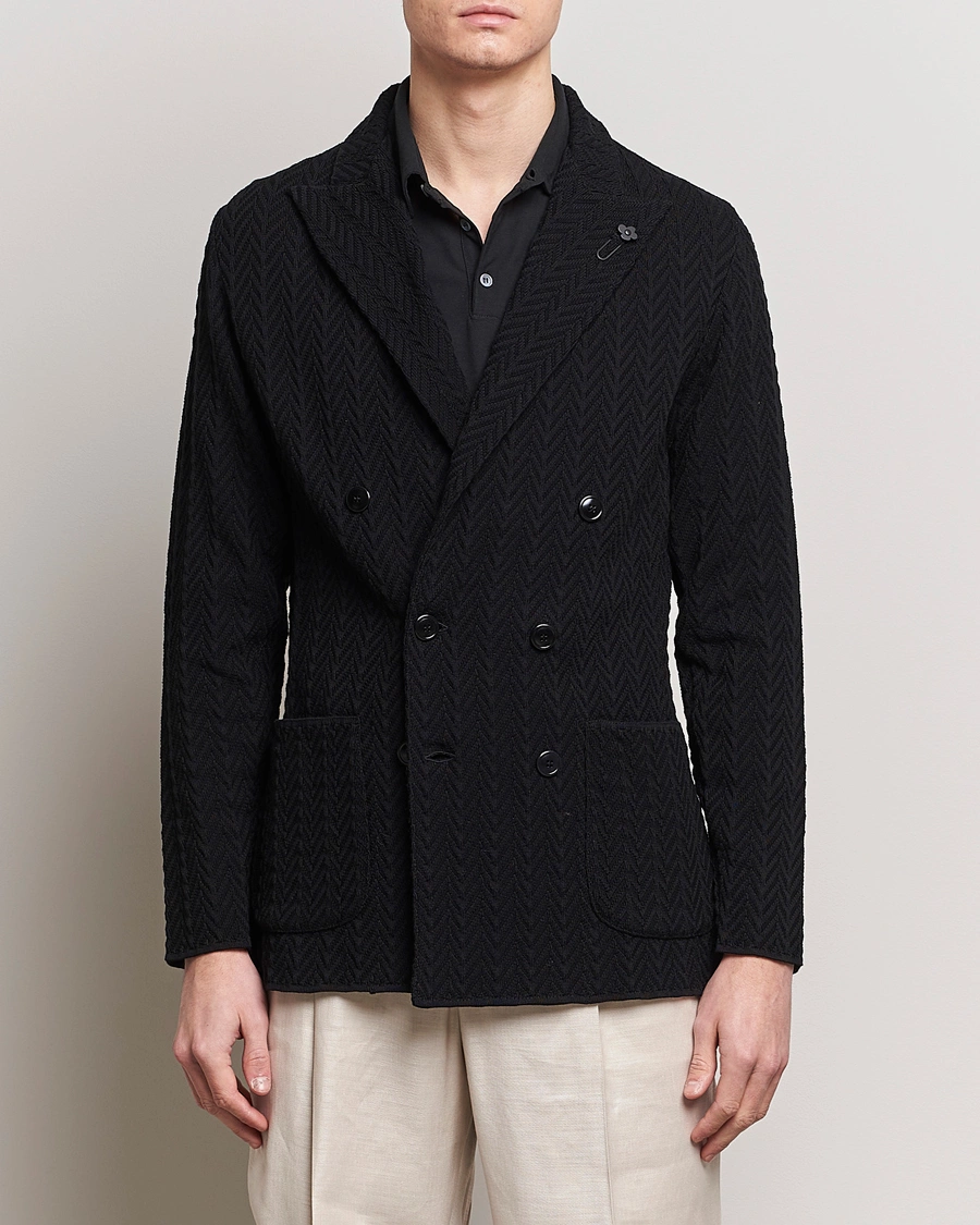 Heren | Italian Department | Lardini | Double Breasted Structured Knitted Blazer Black