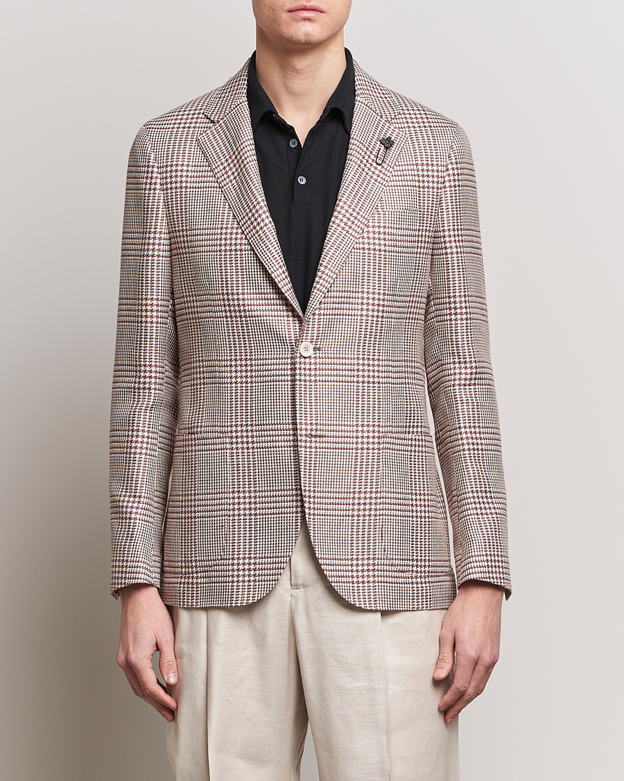 Men | Lardini | Lardini | Checked Cotton/Linen Patch Pocket Blazer Beige