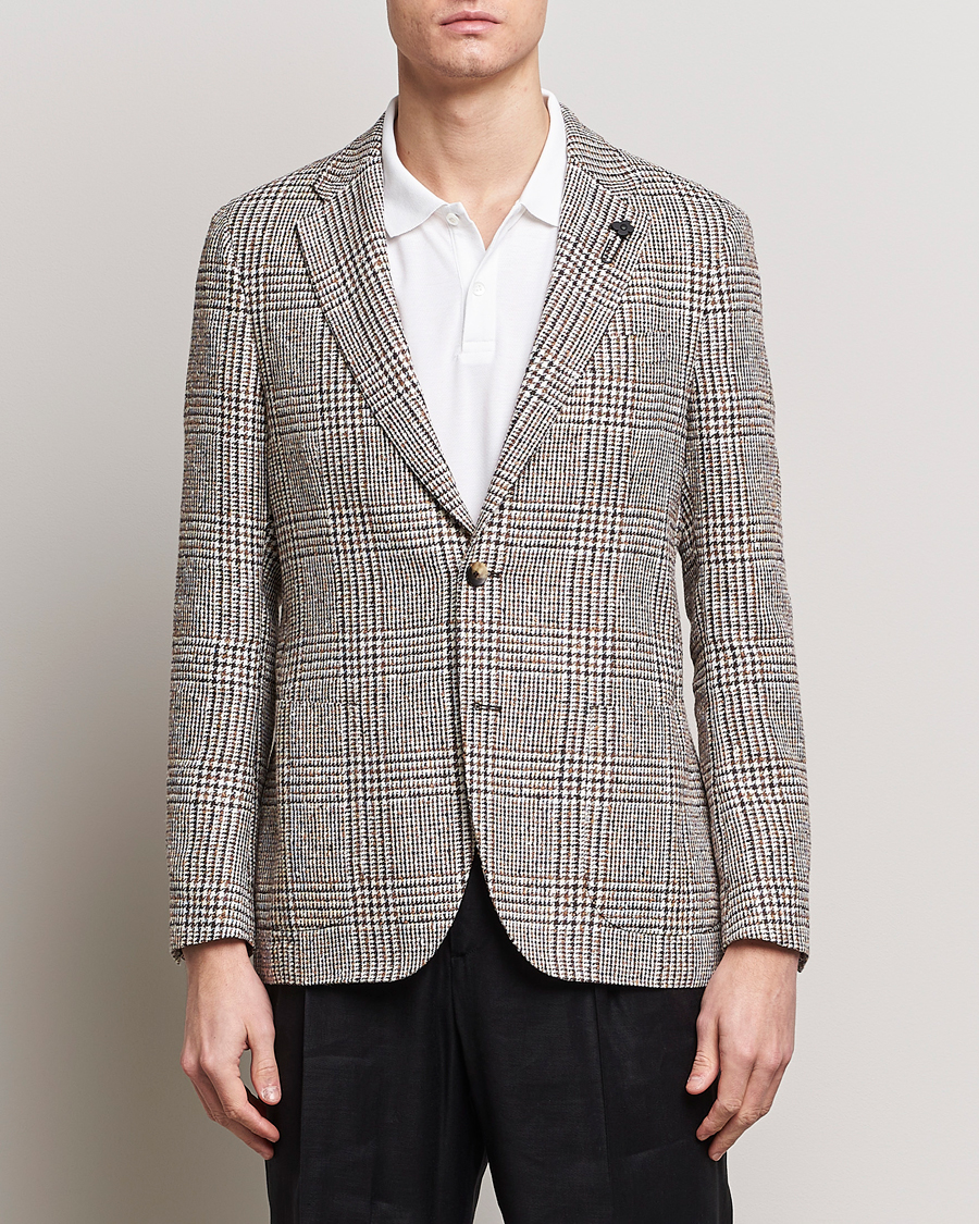 Heren |  | Lardini | Checked Linen Blazer Brown