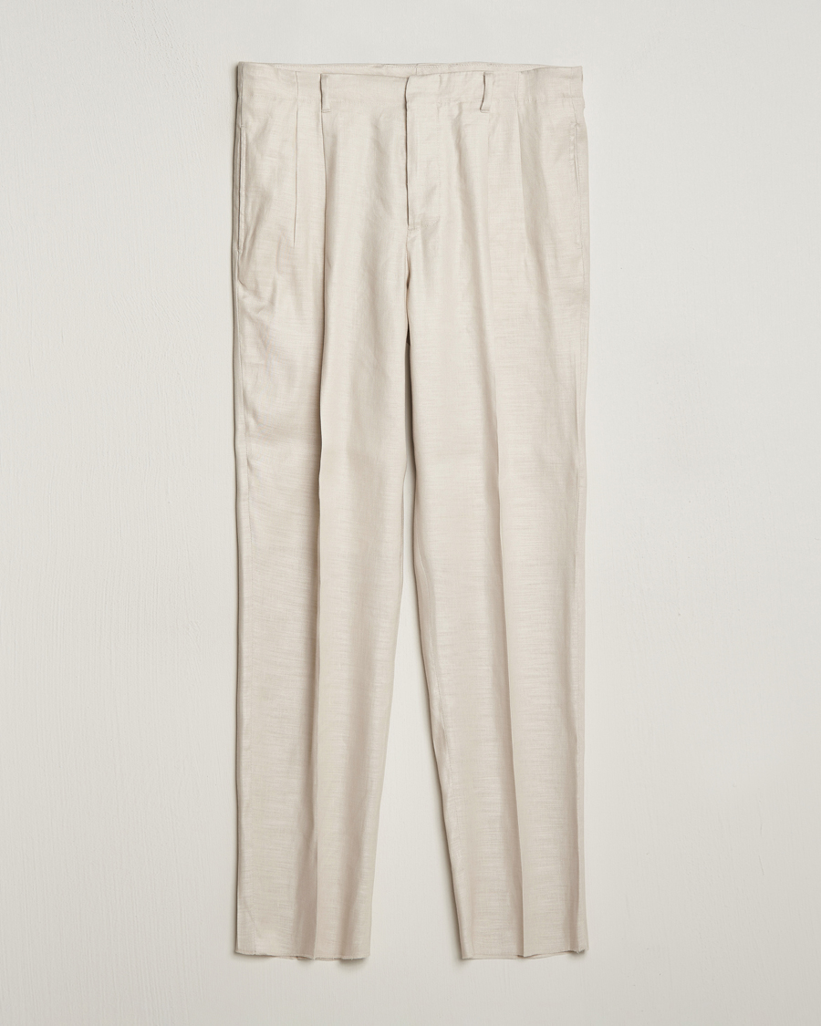 Heren | Broeken | Lardini | Atos Pleated Linen Trousers Beige