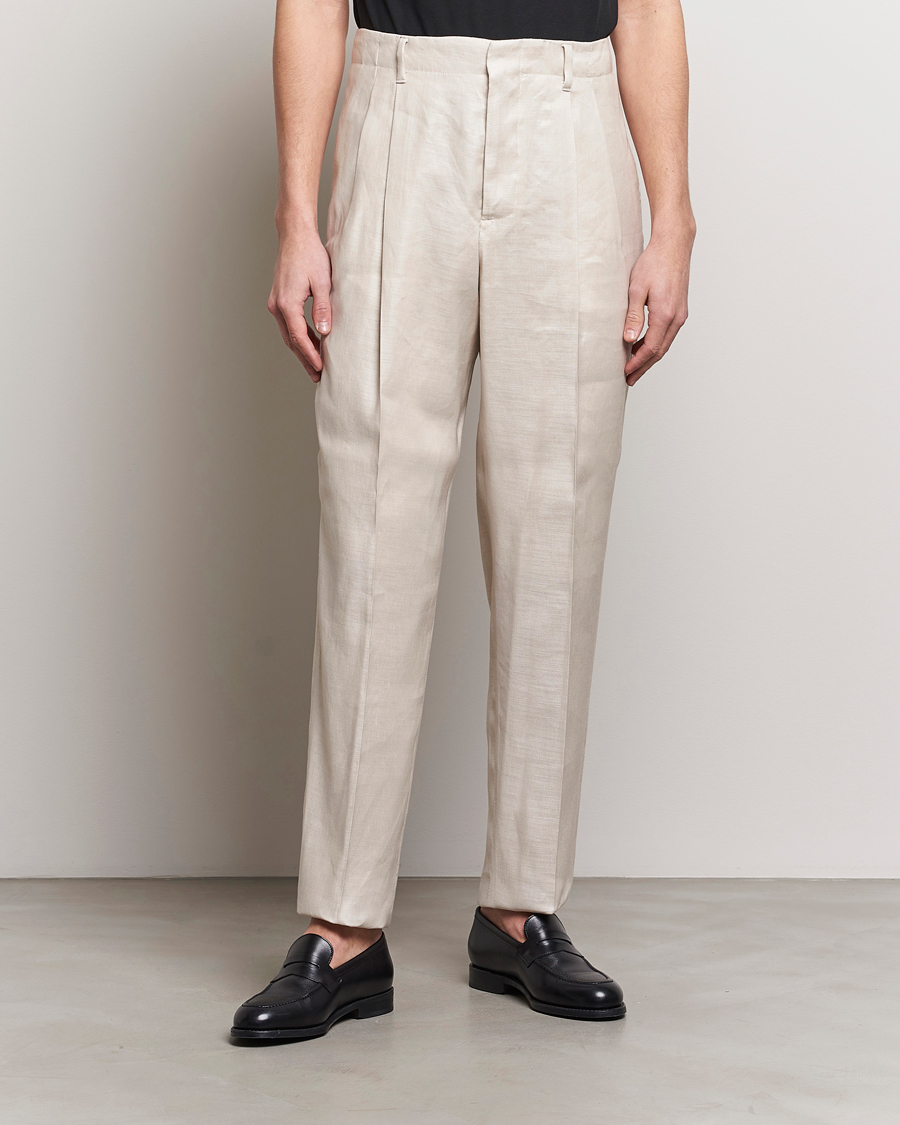 Heren |  | Lardini | Atos Pleated Linen Trousers Beige