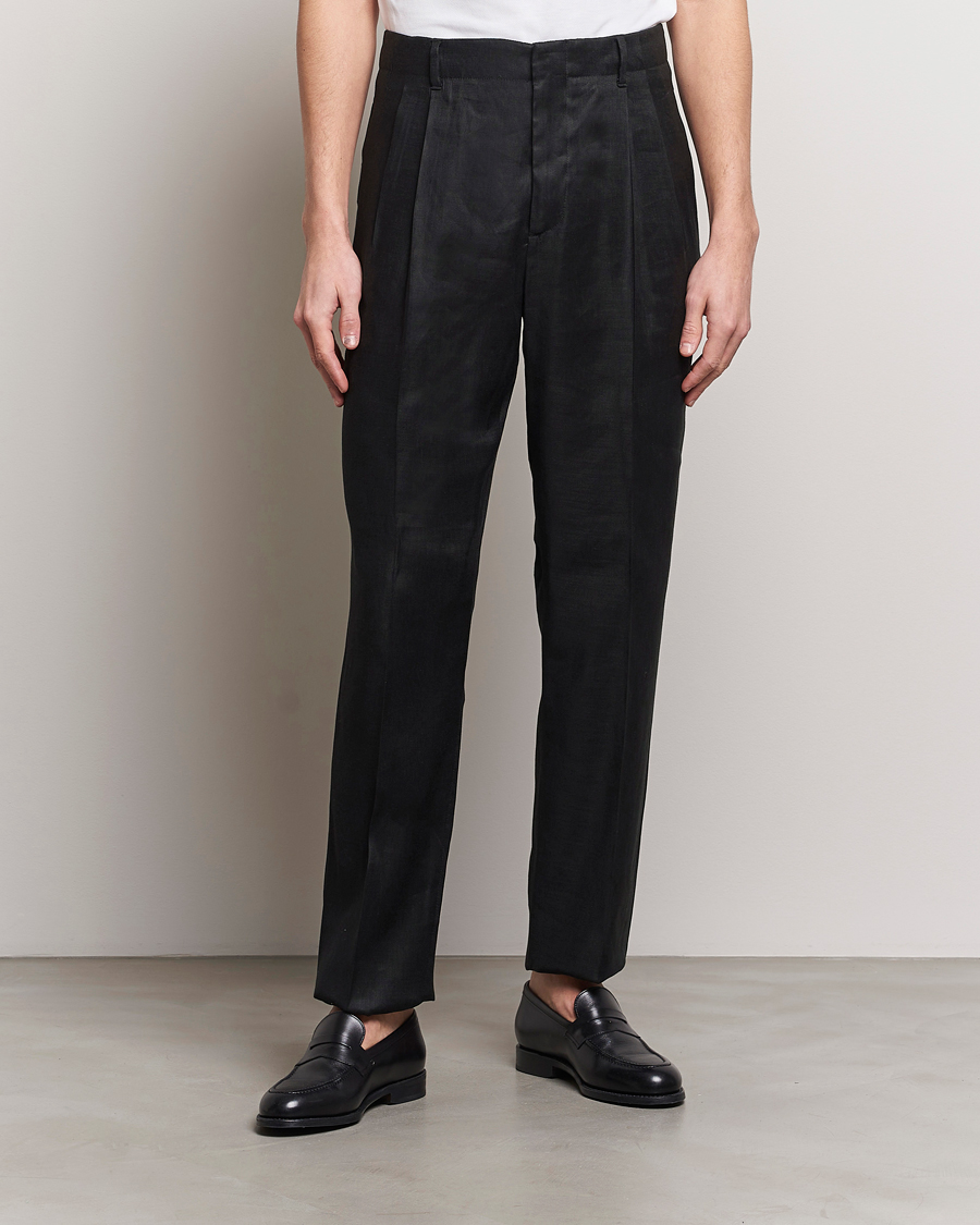 Heren | Linnen broeken | Lardini | Atos Pleated Linen Trousers Black