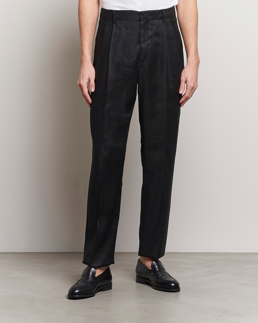 Men | Lardini | Lardini | Atos Pleated Linen Trousers Black