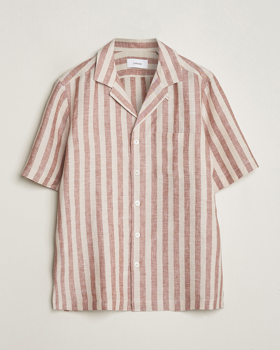 Heren | Overhemden | Lardini | Striped Short Sleeve Linen Shirt Beige/Red