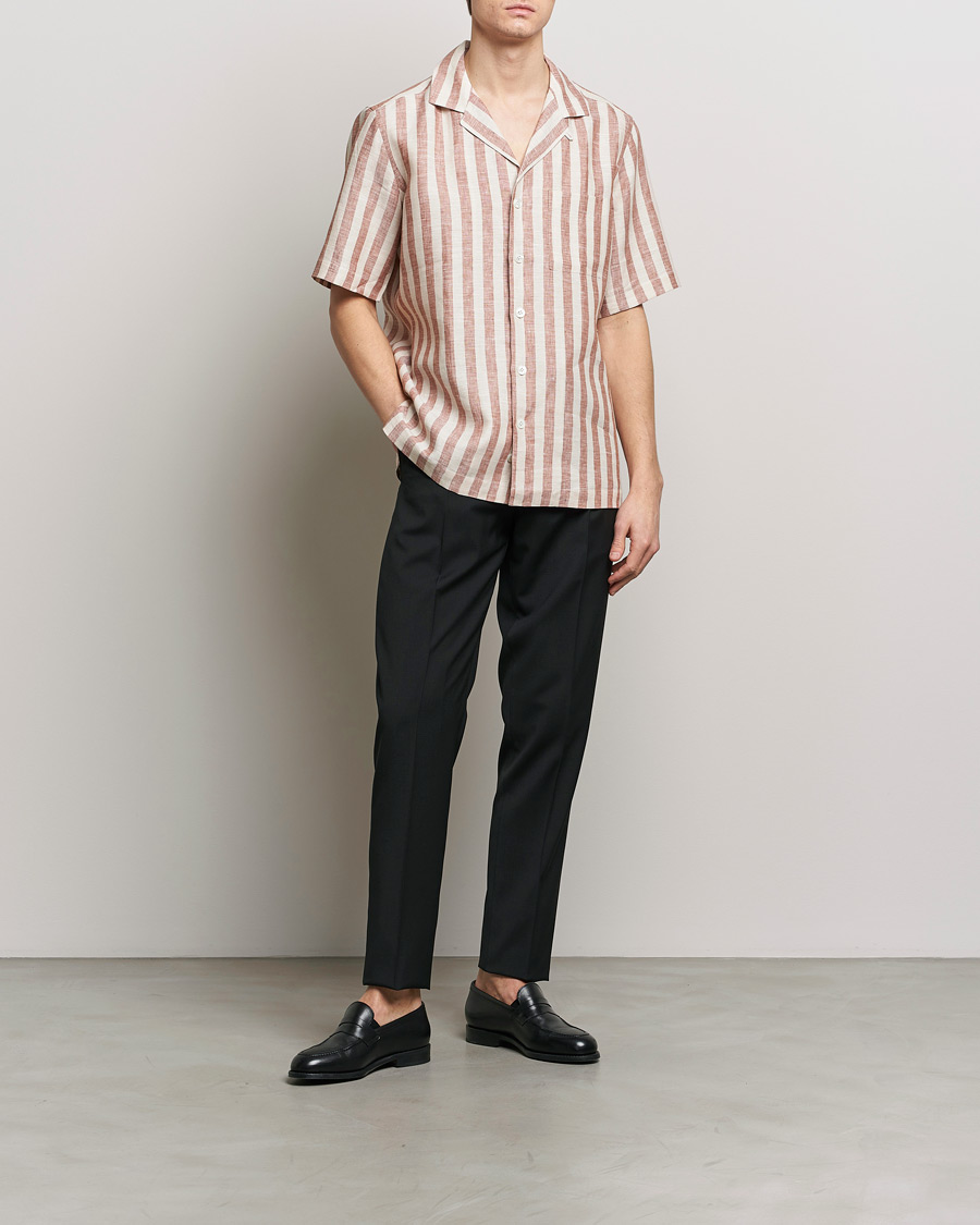 Heren | Overhemden | Lardini | Striped Short Sleeve Linen Shirt Beige/Red