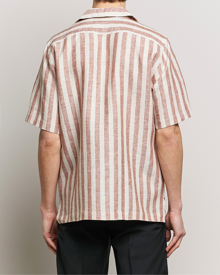 Heren | Overhemden | Lardini | Striped Short Sleeve Linen Shirt Beige/Red