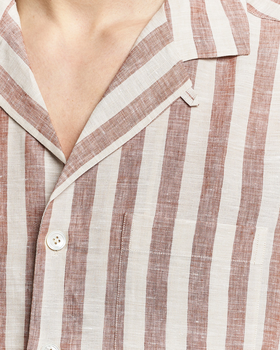 Heren | Overhemden | Lardini | Striped Short Sleeve Linen Shirt Beige/Red