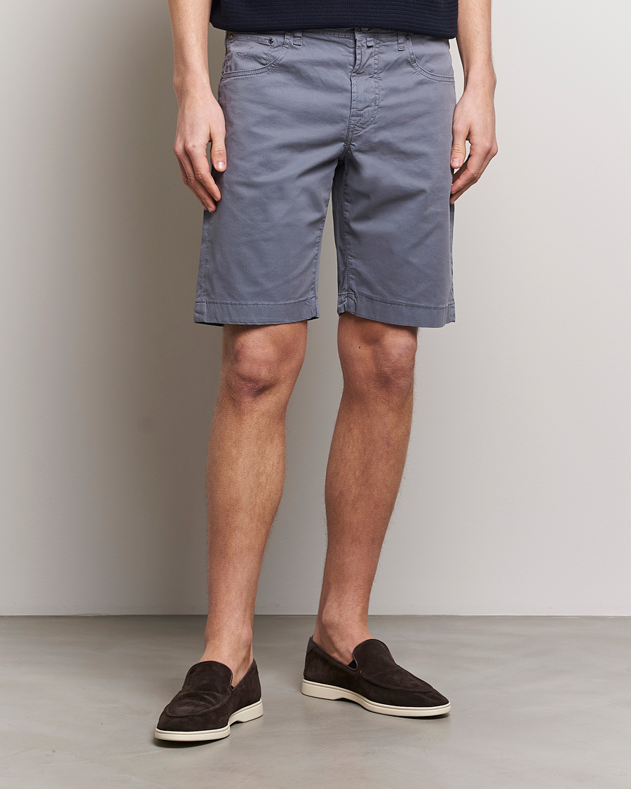Heren | Chino-shorts | Jacob Cohën | Nicolas Cotton Gabardine Shorts Blue Grey