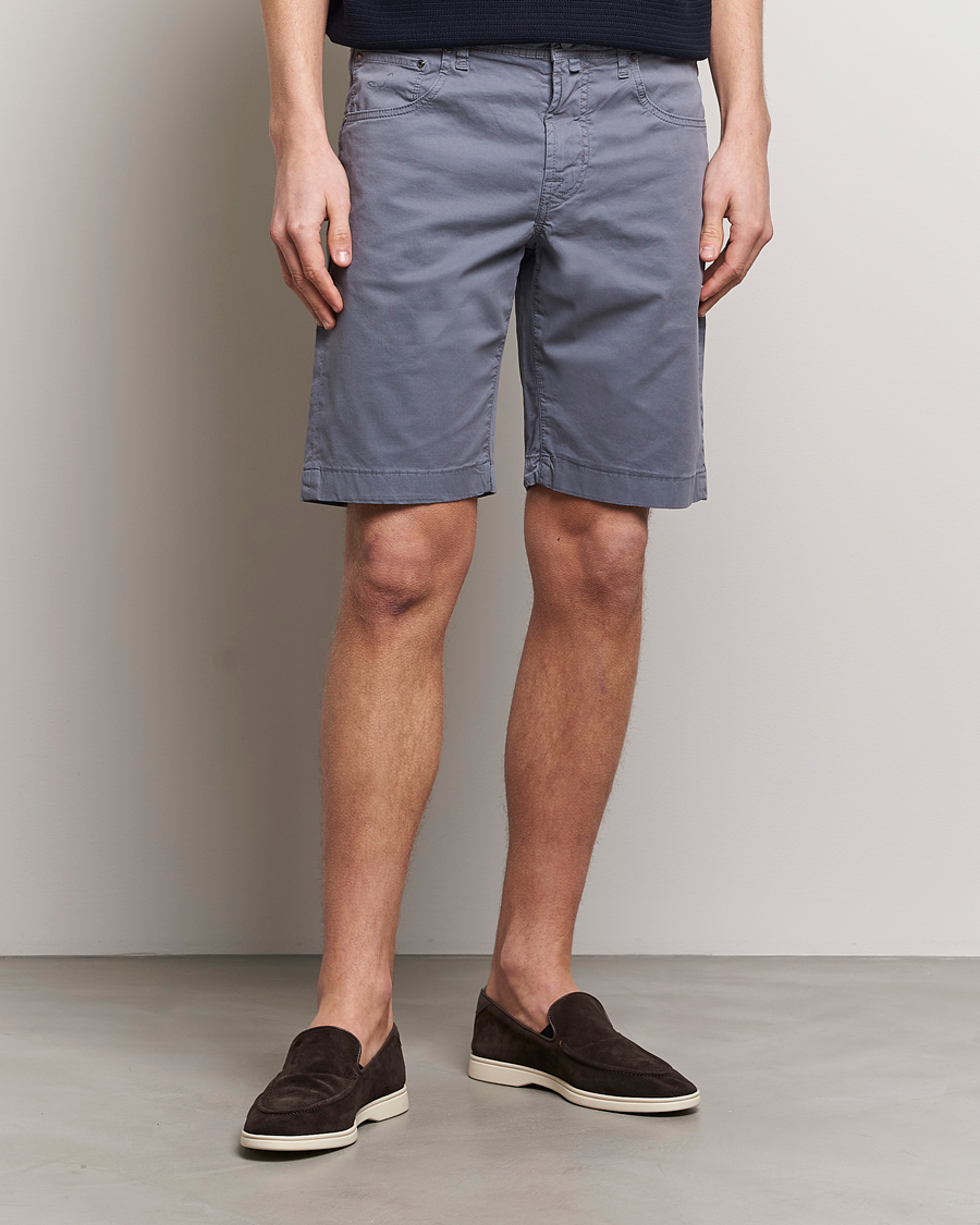 Heren |  | Jacob Cohën | Nicolas Cotton Gabardine Shorts Blue Grey