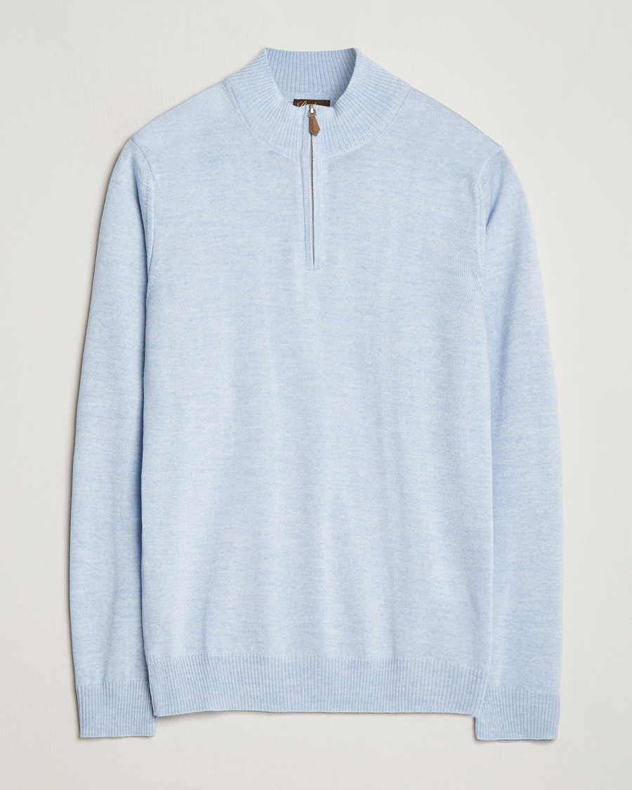 Heren | Truien | Stenströms | Merino Half Zip Light Blue