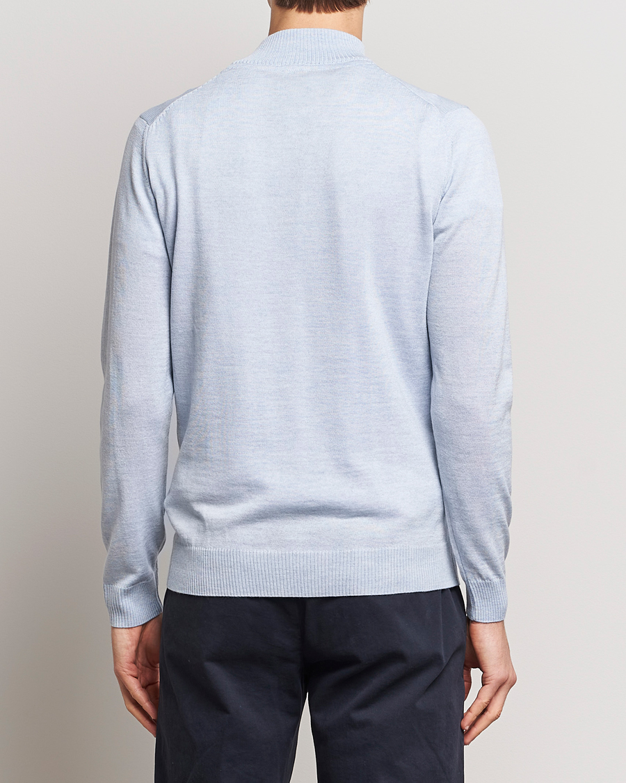 Heren | Truien | Stenströms | Merino Half Zip Light Blue