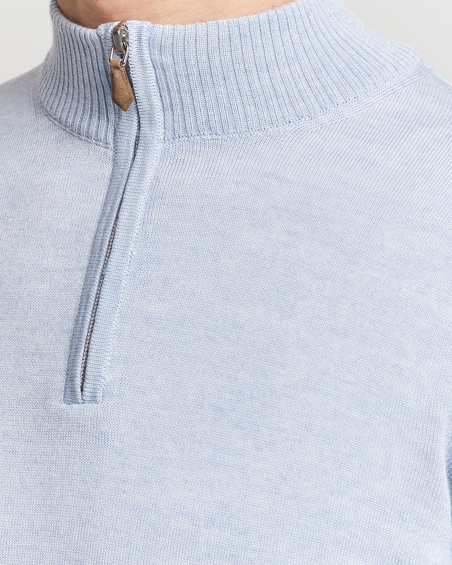 Heren | Truien | Stenströms | Merino Half Zip Light Blue