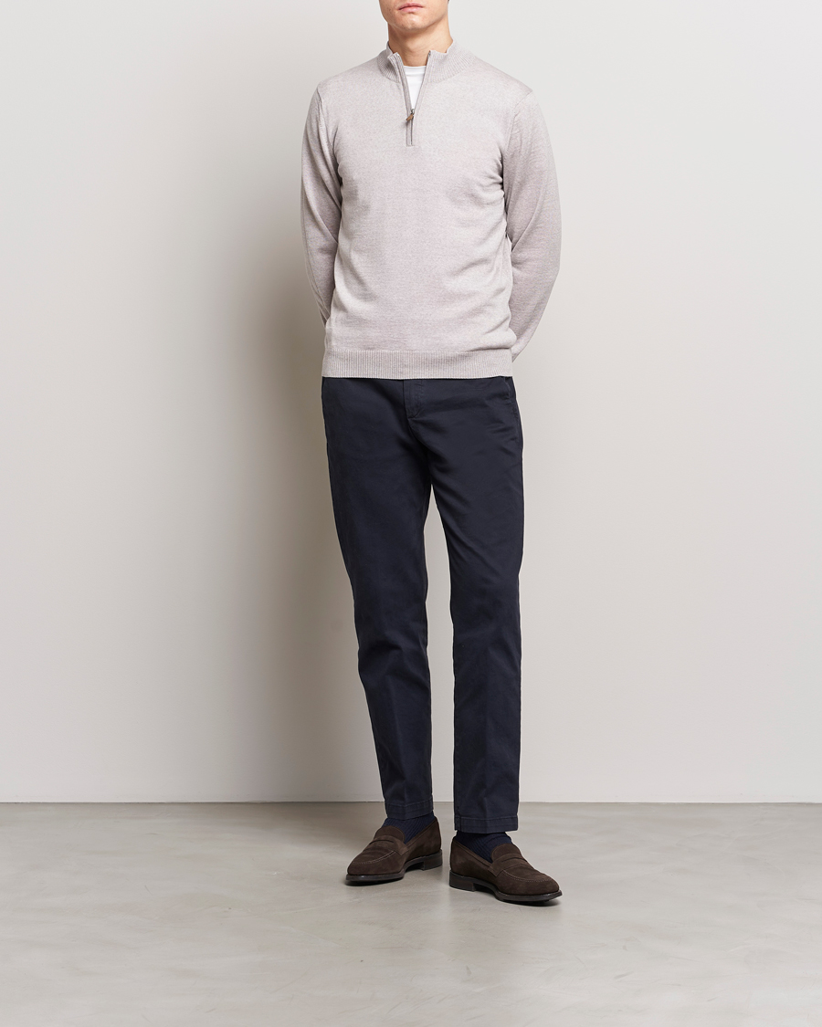 Heren | Truien | Stenströms | Merino Wool Half Zip Beige