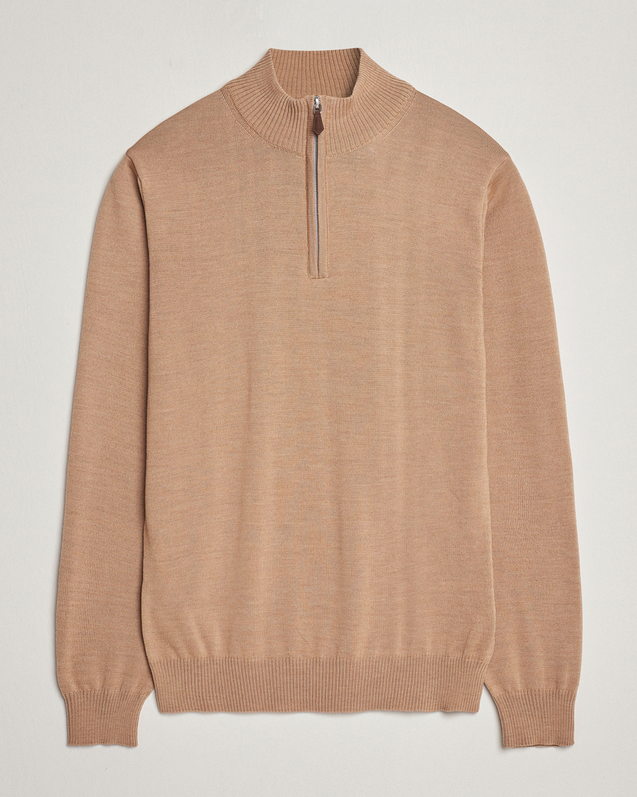 Heren | Truien | Stenströms | Merino Wool Half Zip Sand