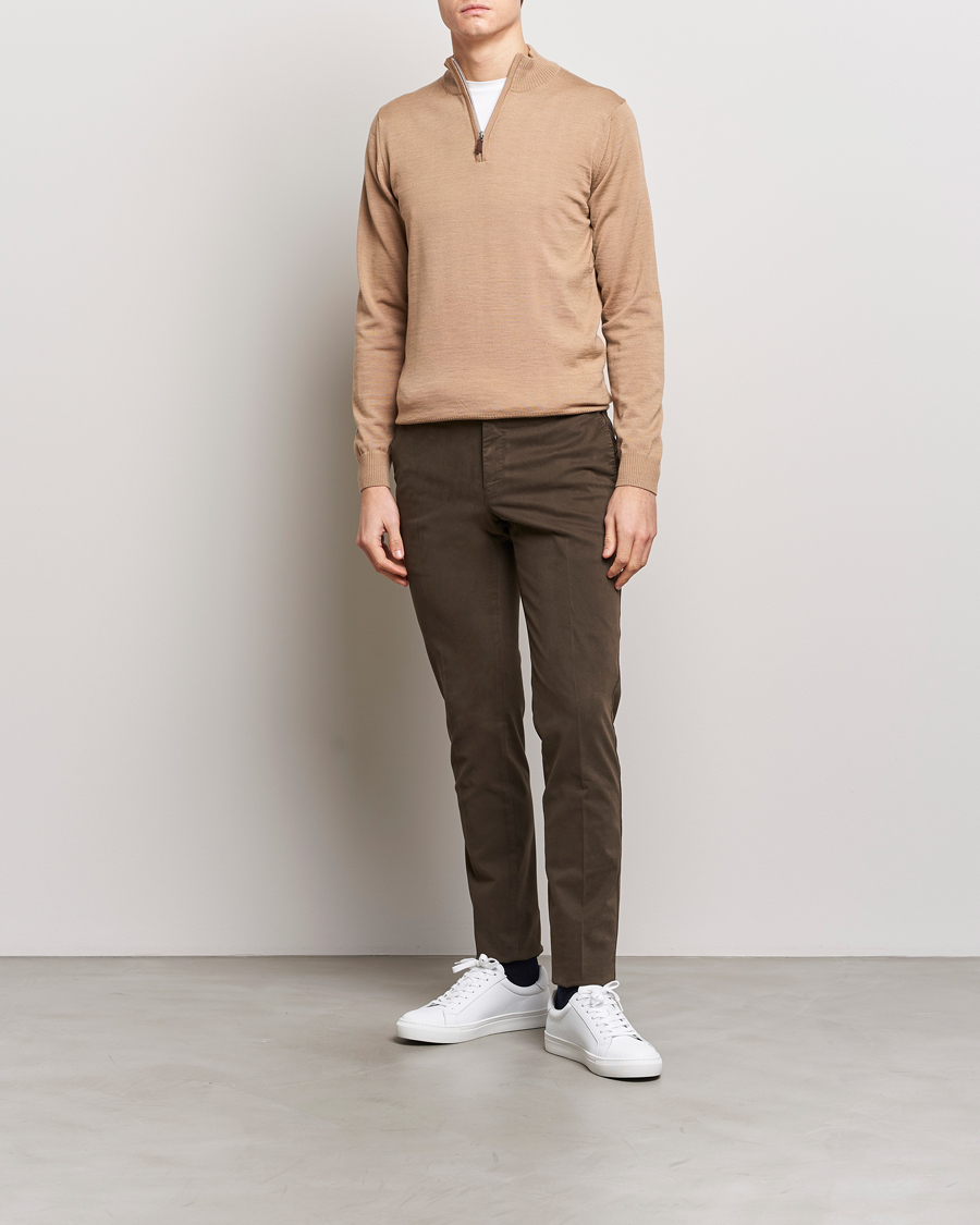 Heren | Truien | Stenströms | Merino Wool Half Zip Sand