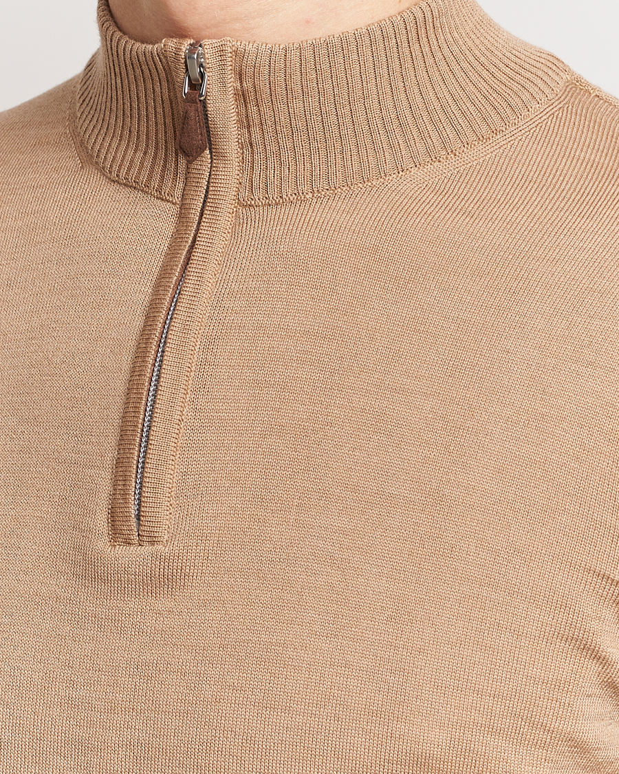 Heren | Truien | Stenströms | Merino Wool Half Zip Sand