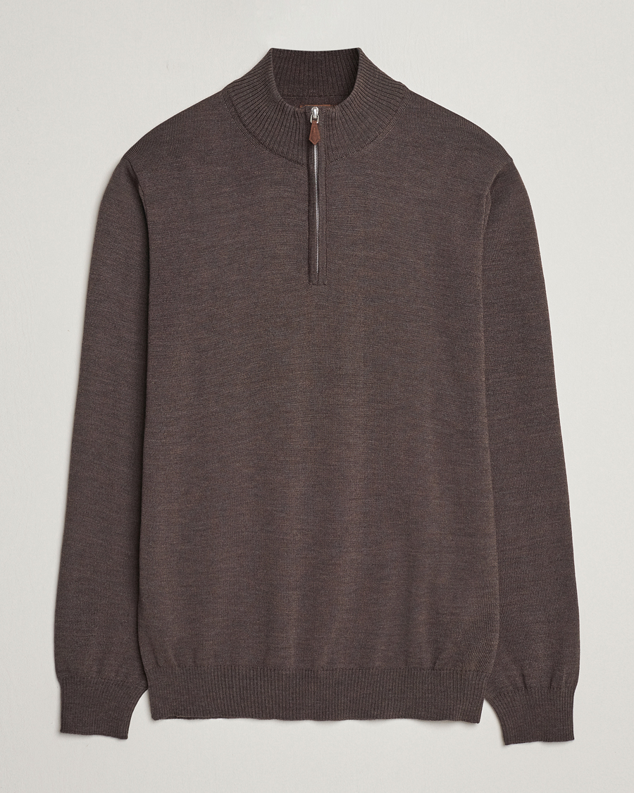 Heren | Truien | Stenströms | Merino Half Zip Dark Brown