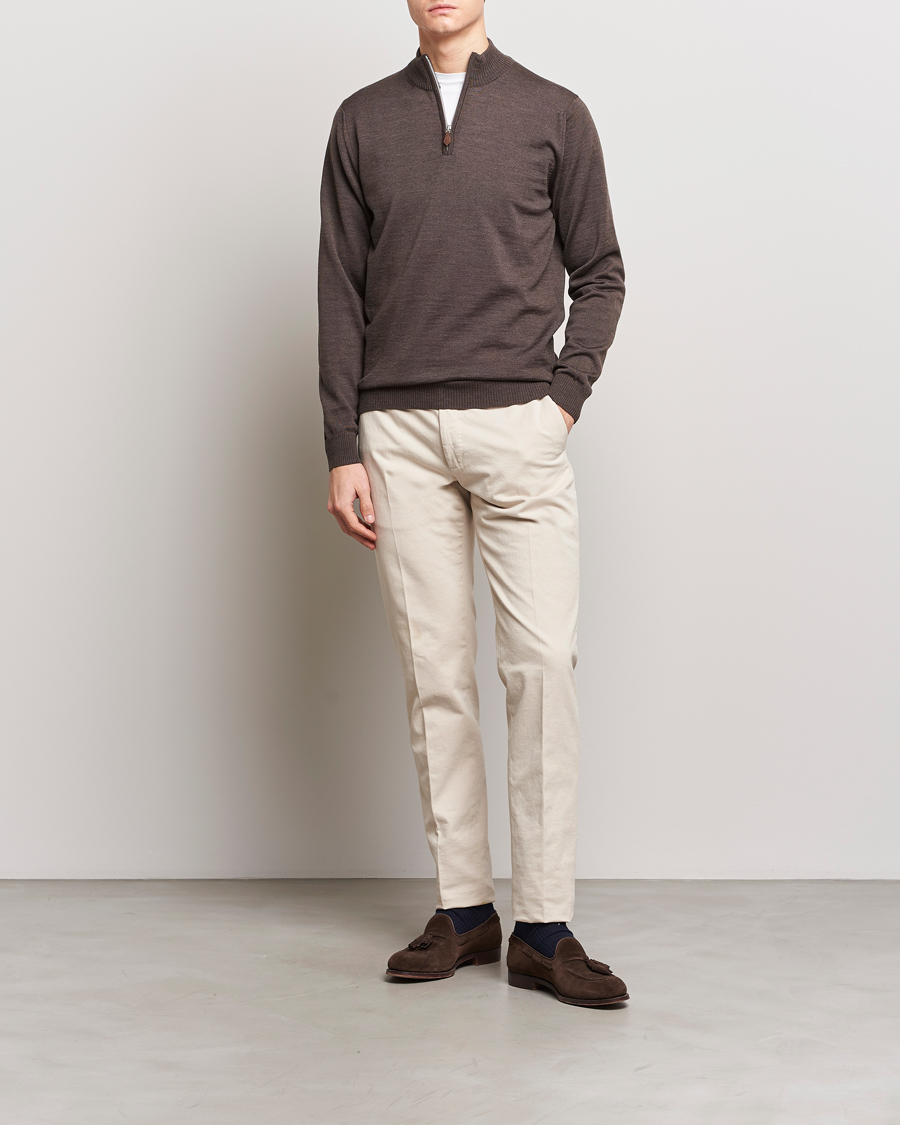 Heren | Truien | Stenströms | Merino Half Zip Dark Brown