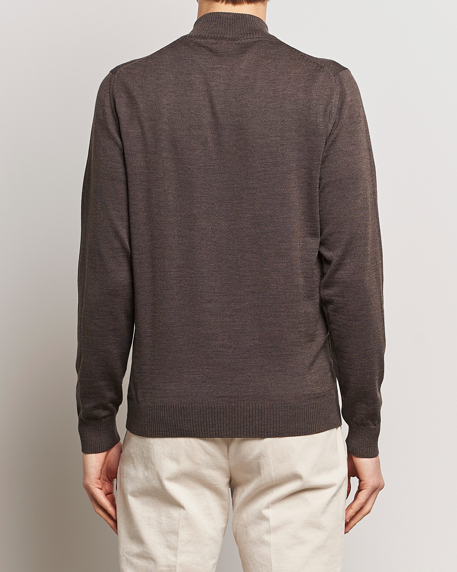 Heren | Truien | Stenströms | Merino Half Zip Dark Brown